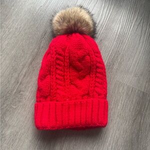 CycleBar Red Knit Pom-Pom Beanie